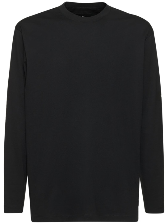 Y-3: Camiseta de algodón jersey con manga larga - Negro - men_0 | Luisa Via Roma