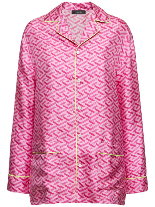 Versace: Monogram print silk twill pajama shirt - Multicolor - women_0 | Luisa Via Roma
