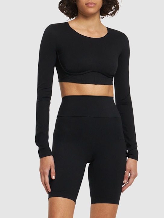 Versace: Langarm-Shirt aus Technojersey - Schwarz - women_1 | Luisa Via Roma