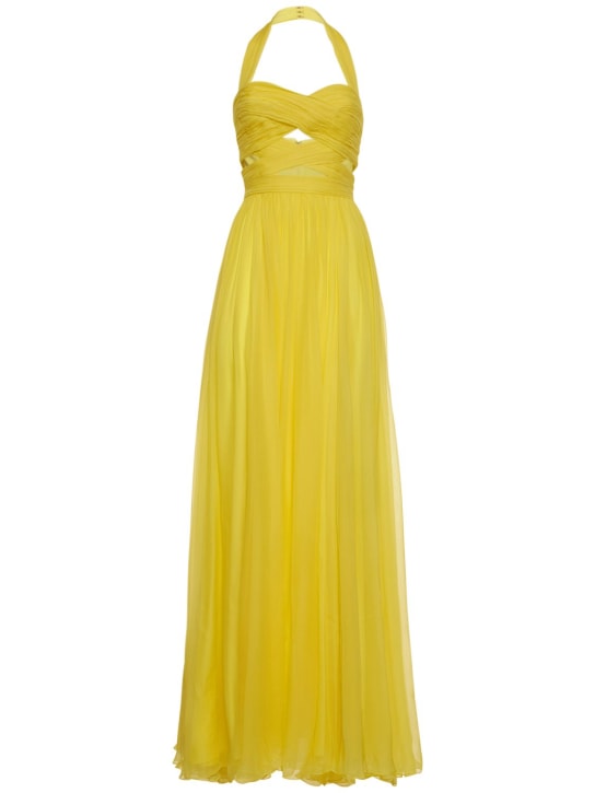 Zuhair Murad: Cutout draped chiffon long dress - Yellow - women_0 | Luisa Via Roma