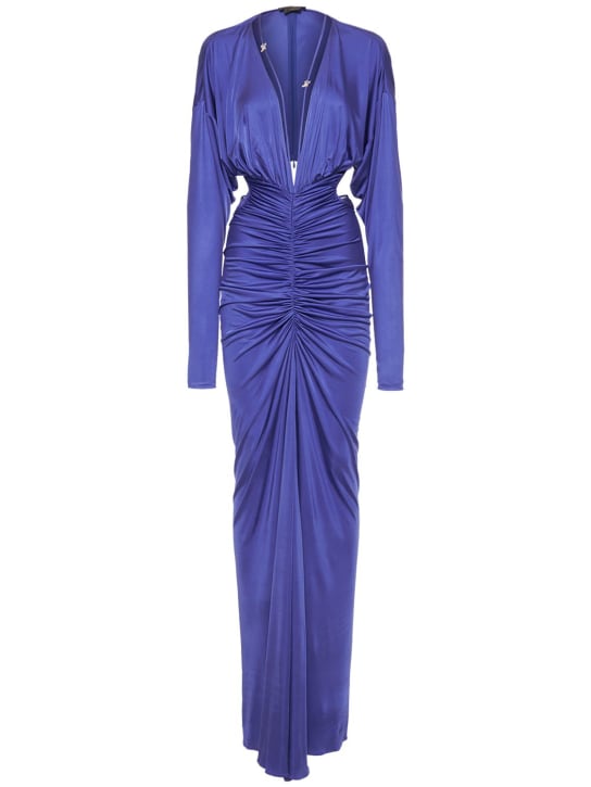 Zuhair Murad: Deep v neck cutout jersey long dress - women_0 | Luisa Via Roma