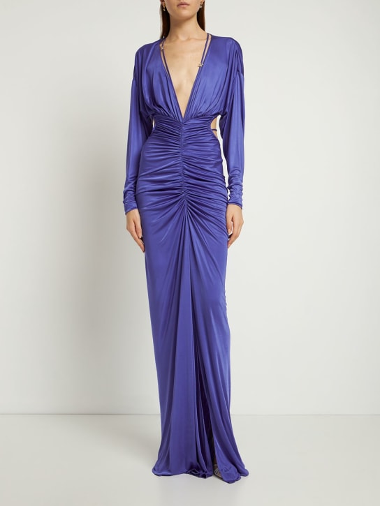 Zuhair Murad: Vestido de jersey con aberturas y escote profundo - Azul - women_1 | Luisa Via Roma