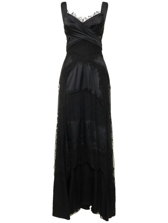 Zuhair Murad: Vestido largo de encaje y satén - Negro - women_0 | Luisa Via Roma