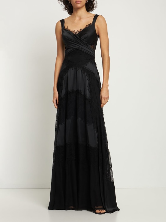 Zuhair Murad: Vestido largo de encaje y satén - Negro - women_1 | Luisa Via Roma
