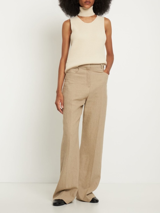 Jil Sander: Rib knit cotton blend vest w/collar - Beige - women_1 | Luisa Via Roma