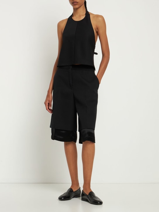 Jil Sander: Shorts in twill di lana e raso - Nero - women_1 | Luisa Via Roma