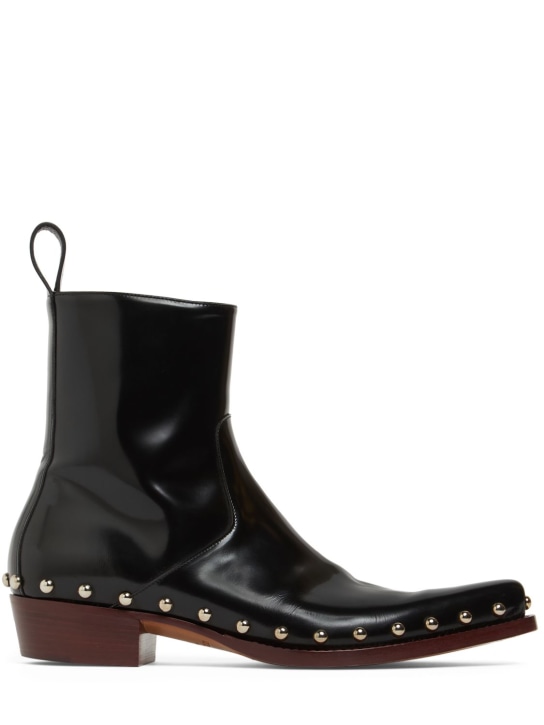 Bottega Veneta: Ripley leather ankle boots - Black/Merlot - men_0 | Luisa Via Roma