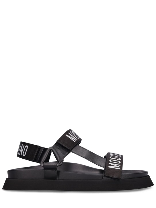 Moschino: 40mm Fussbett webbing sandals - Siyah - women_0 | Luisa Via Roma