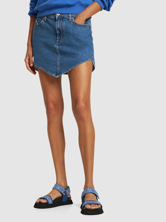Moschino: Jeans in denim con logo 40mm - Denim - women_1 | Luisa Via Roma