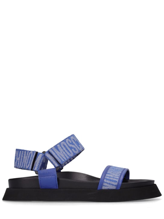 Moschino: Zapatos planos de denim con logo 40mm - Azul Denim - women_0 | Luisa Via Roma
