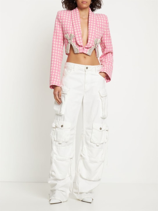 Area: Deco bow slit cropped wool blend blazer - Pink - women_1 | Luisa Via Roma