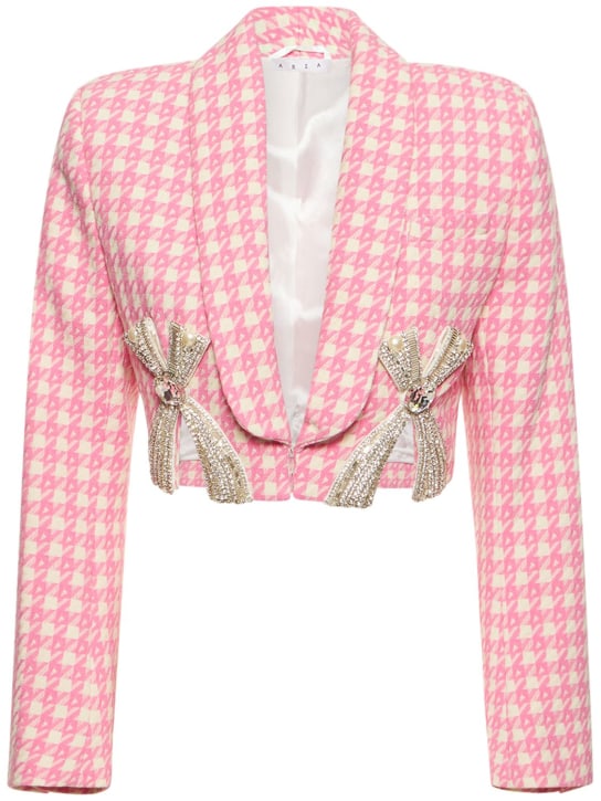 Area: Deco bow slit cropped wool blend blazer - Pink - women_0 | Luisa Via Roma