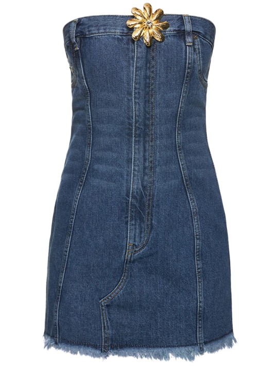 Area: Mussel flower strapless denim mini dress - Blue - women_0 | Luisa Via Roma