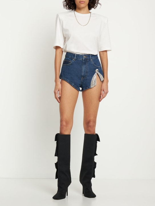 Area: 装饰蝴蝶结棉质短裤 - 蓝色 - women_1 | Luisa Via Roma