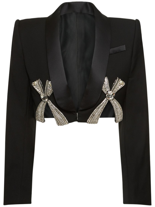Area: Wool deco bow slit cropped blazer - Black - women_0 | Luisa Via Roma