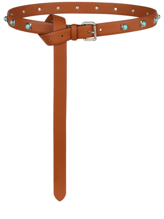 Etro: 3cm Asta leather & studs belt - Bruciato - women_0 | Luisa Via Roma