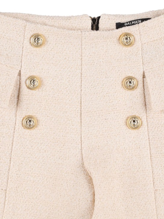 Balmain: Shorts bouclé con bottoni decorativi - Avorio - kids-girls_1 | Luisa Via Roma
