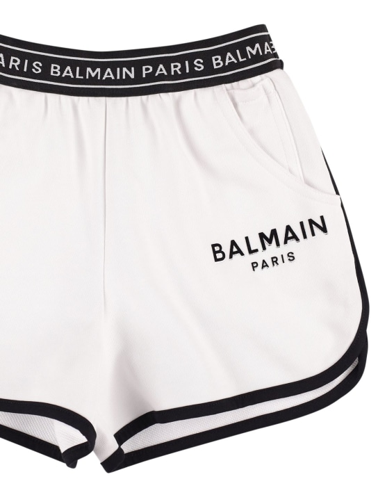 Balmain: オーガニックコットンスウェットショートパンツ - ホワイト - kids-girls_1 | Luisa Via Roma