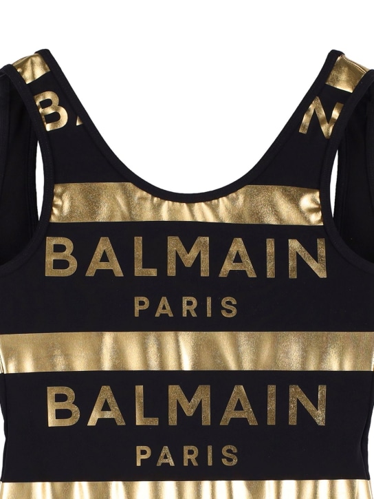Balmain: 条纹莱卡连体泳衣 - 黑色/金色 - kids-girls_1 | Luisa Via Roma