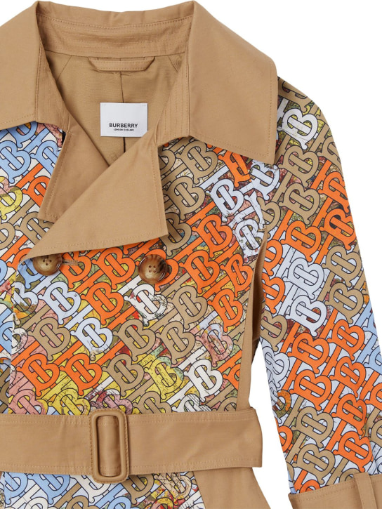 Burberry: Cotton gabardine trench coat w/ belt - Beige/Multi - kids-girls_1 | Luisa Via Roma