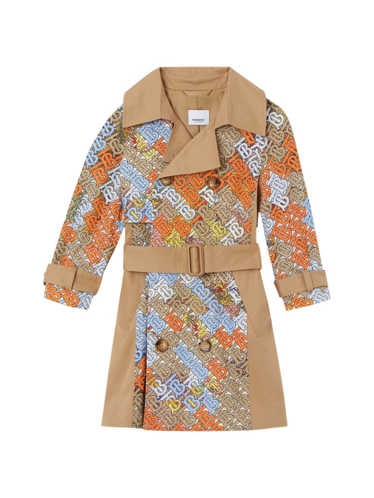 Burberry: Cotton gabardine trench coat w/ belt - Beige/Multi - kids-girls_0 | Luisa Via Roma