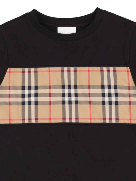 Burberry: T-shirt en jersey de coton avec insert à carreaux - Noir - kids-girls_1 | Luisa Via Roma