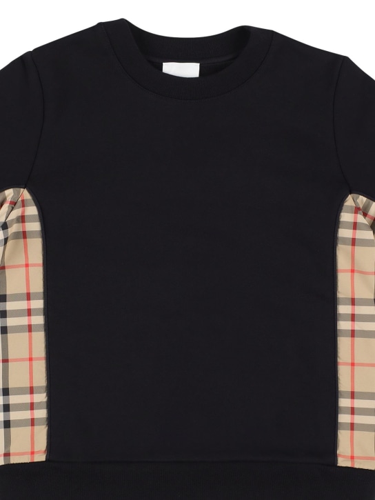 Burberry: Sweat-shirt en coton avec inserts à carreaux - Noir - kids-boys_1 | Luisa Via Roma