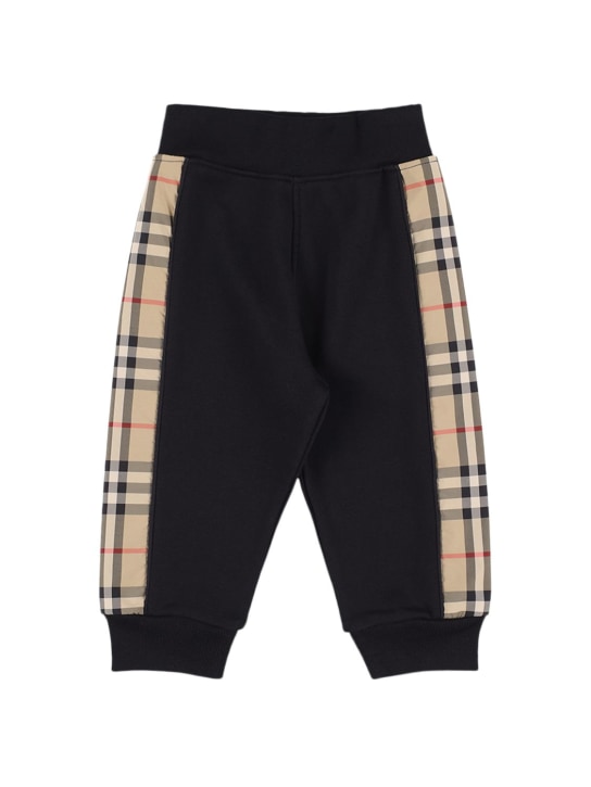 Burberry: Pantaloni in felpa di cotone con inserti check - Nero - kids-girls_0 | Luisa Via Roma