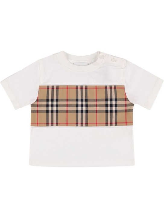 Burberry: T-shirt in jersey di cotone con inserto check - Bianco - kids-boys_0 | Luisa Via Roma