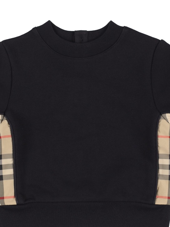 Burberry: Sweat-shirt en coton avec inserts à carreaux - Noir - kids-girls_1 | Luisa Via Roma