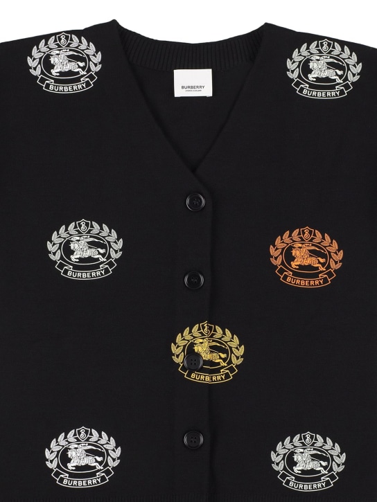 Burberry: Cardigan en maille de laine imprimée - Noir - kids-girls_1 | Luisa Via Roma