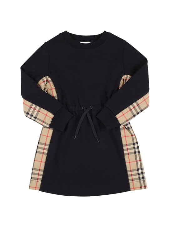 Burberry: Robe en coton avec inserts à carreaux - Noir - kids-girls_0 | Luisa Via Roma