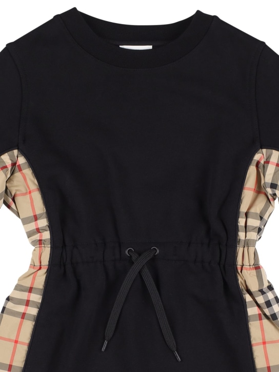 Burberry: Vestido de algodón con detalle a cuadros - Negro - kids-girls_1 | Luisa Via Roma