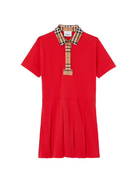 Burberry: Vestido de algodón con detalle a cuadros - Rojo - kids-girls_0 | Luisa Via Roma