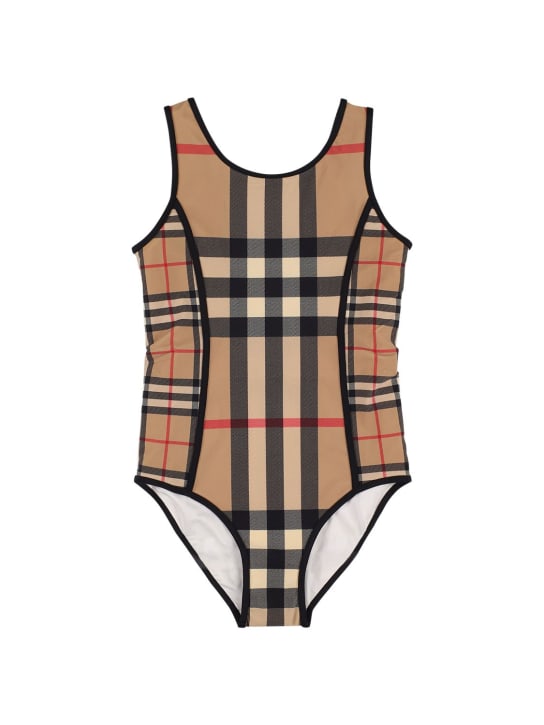Burberry: Recycled nylon one piece swimsuit - Beige/Black - kids-girls_0 | Luisa Via Roma