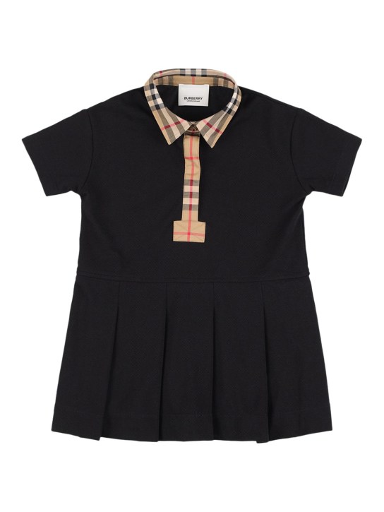 Burberry: Robe chemise en jersey avec inserts à carreaux - Noir - kids-girls_0 | Luisa Via Roma
