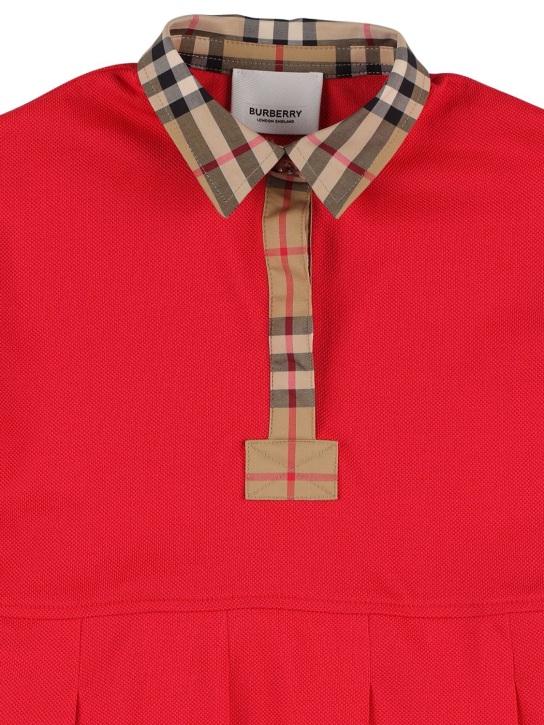 Burberry: Vestido camisero de jersey con detalles a cuadros - Rojo - kids-girls_1 | Luisa Via Roma