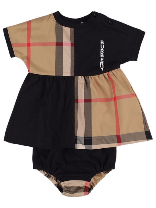 Burberry: Vestito e culotte con inserti check - Beige/Nero - kids-girls_0 | Luisa Via Roma