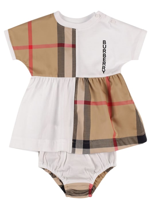 Burberry: Dress & diaper cover w/ Check inserts - White/Beige - kids-girls_0 | Luisa Via Roma