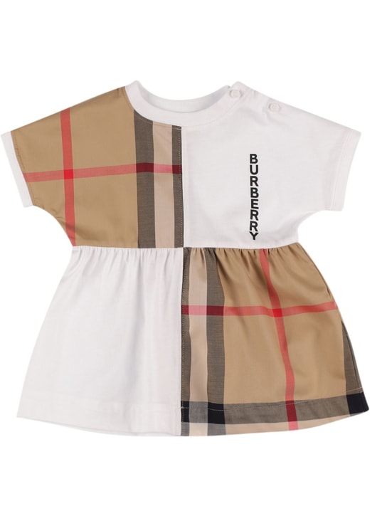 Burberry: Robe & couche avec inserts à carreaux - Blanc/Beige - kids-girls_1 | Luisa Via Roma