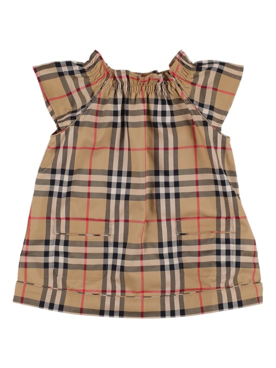 Burberry: Vestito con culotte in cotone check - Beige/Nero - kids-girls_1 | Luisa Via Roma