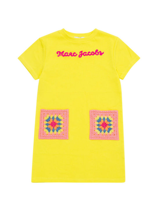 Marc Jacobs: Vestito in cotone con logo e tasche - Giallo - kids-girls_0 | Luisa Via Roma