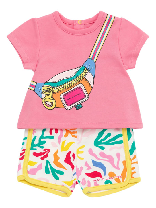Marc Jacobs: T-shirt e shorts in cotone stampato - Rosa/Multi - kids-girls_0 | Luisa Via Roma