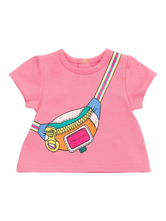 Marc Jacobs: T-shirt e shorts in cotone stampato - Rosa/Multi - kids-girls_1 | Luisa Via Roma