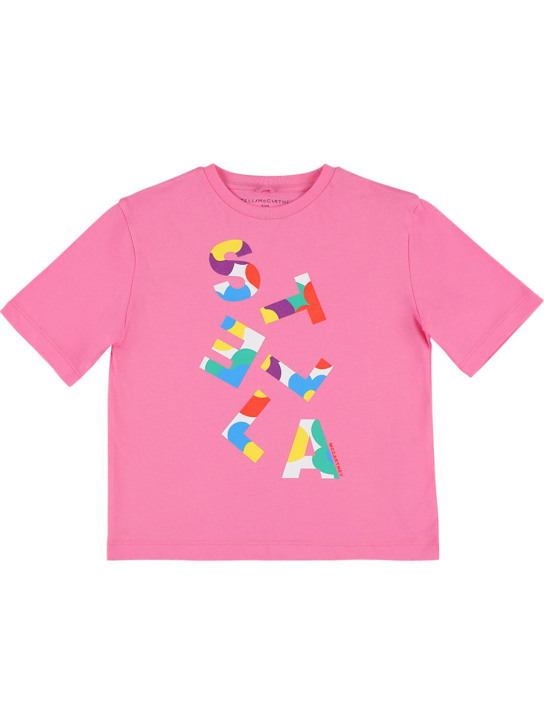 Stella McCartney Kids: T-shirt en coton biologique à logo caoutchouté - Rose - kids-girls_0 | Luisa Via Roma