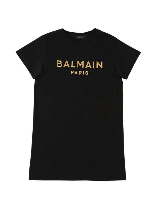 Balmain: KLEID AUS BAUMWOLLJERSEY MIT STICKEREI - Schwarz - kids-girls_0 | Luisa Via Roma