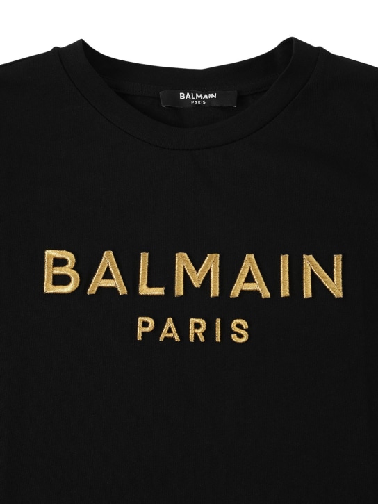 Balmain: KLEID AUS BAUMWOLLJERSEY MIT STICKEREI - Schwarz - kids-girls_1 | Luisa Via Roma