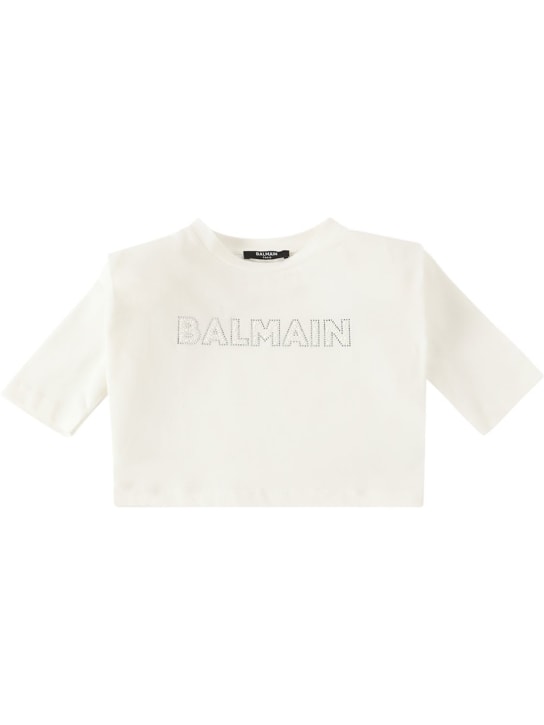Balmain: T-SHIRT AUS BAUMWOLLJERSEY MIT VERZIERUNG - Wollweiß - kids-girls_0 | Luisa Via Roma