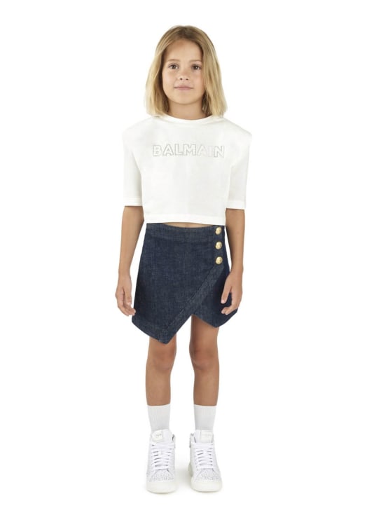 Balmain: T-SHIRT AUS BAUMWOLLJERSEY MIT VERZIERUNG - Wollweiß - kids-girls_1 | Luisa Via Roma
