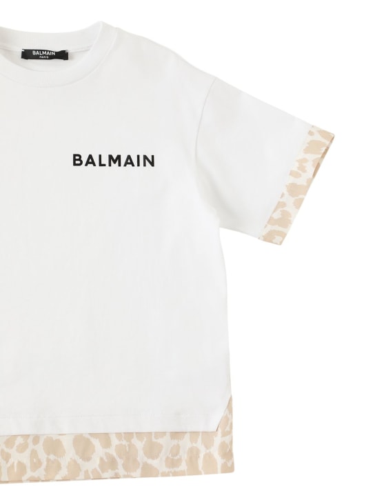 Balmain: Camiseta de jersey de algodón orgánico con logo - Blanco - kids-girls_1 | Luisa Via Roma